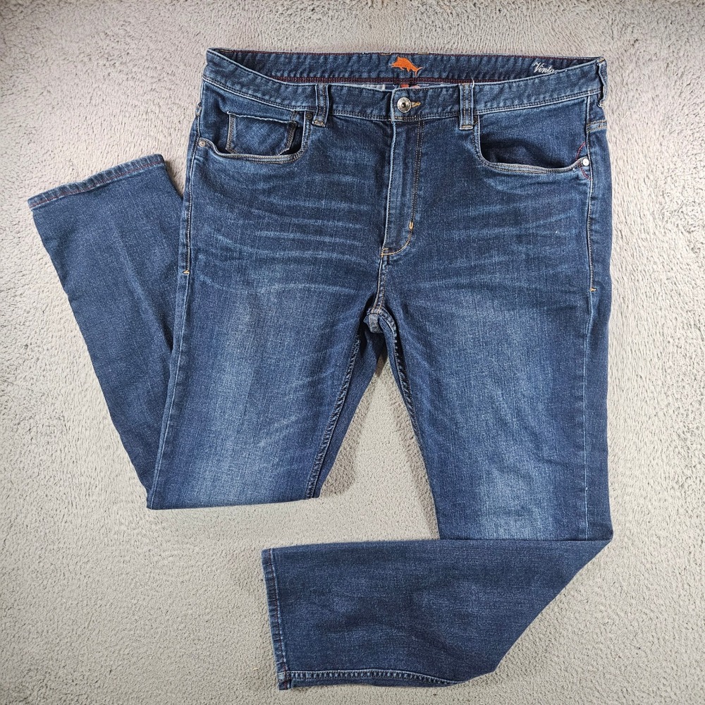 Tommy Bahama Carmel‎ Vintage Slim Jeans Mens 42x34 Dark Wash Stretch Blue Denim